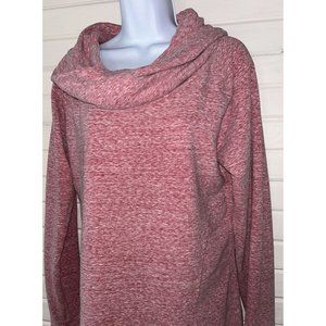 Athleta Sz LARGE Pink Heather Funnel Neck Sweatshirt Stretch Top Thumbholes EUC